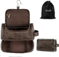 Elviros Hanging Toiletry Bag PU Leather Shaving Kit (Extra Large, Coffee) | Water-Resistant Travel Organizer with Hanging Hook for Toiletries, Shaving Tools, Grooming Items, and Daily Storage by Elviros