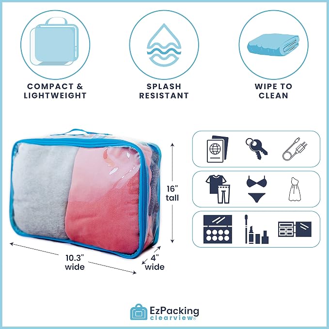 Large Clear Travel Packing Cube/See-Through PVC Organizer for Suitcase/Multipurpose Pouch w/Handle/Dress Shirts, Pants, Cashmere, Sweaters & Seasonal Linen Storage Protection (Turquoise) - Image 3