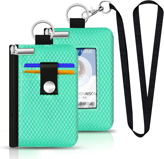 Minimalist RFID Blocking Small Wallet with ID Window,WaterResistant Zip Id Case Wallet with Lanyard Keychain for Cards,Cash,Travel,Women,Men (Mint Green) - Image 6