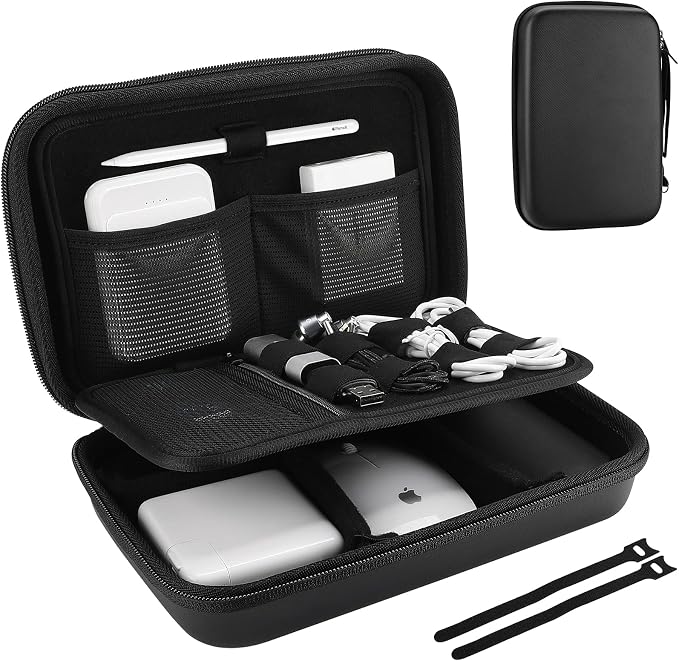 ProCase Hard Travel Electronic Organizer Case for MacBook Power Adapter Chargers Cables Power Bank Apple Magic Mouse Apple Pencil USB Flash Disk SD Card Small Portable Accessories Bag by ProCase