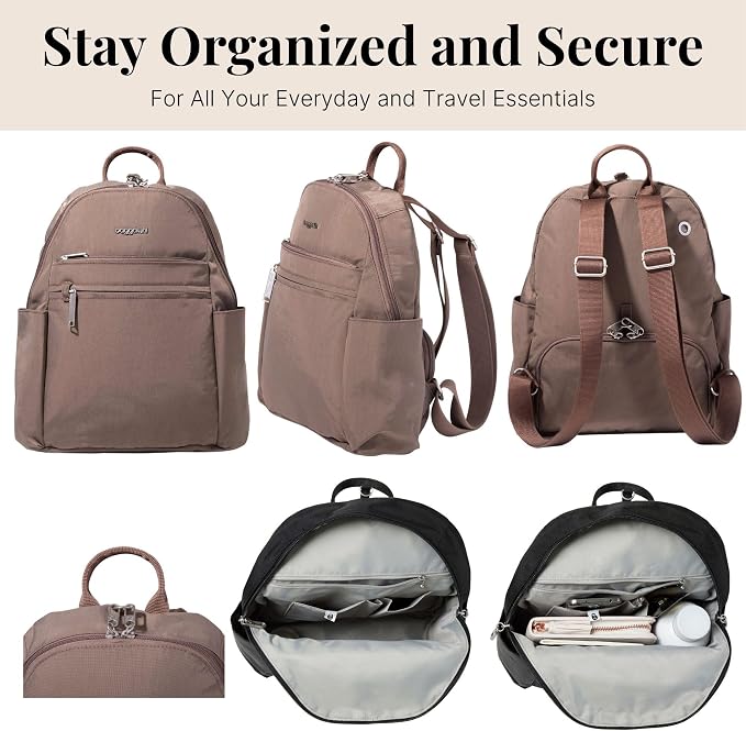 Baggallini Securtex® Anti-theft Vacation Travel Backpack 10x13 Slash-Resistant Nylon Daypack w/RFID, Portobello - Image 6