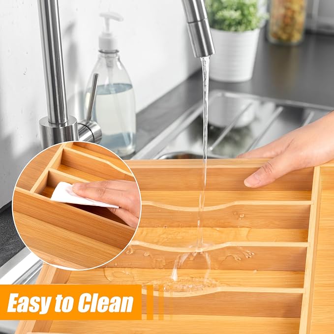 Bellsal Large Premium Bamboo Silverware Organizer - Expandable Utensil Drawer Organizer - 17"x19.6" Utensil Holder and Cutlery Tray with Grooved for Kitchen Flatware and Utensils Mother's Day Gift - Image 6