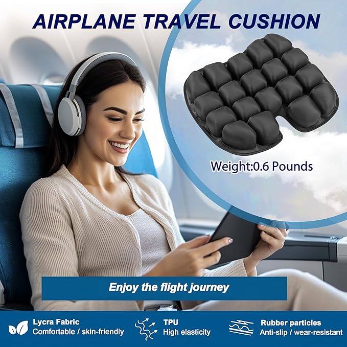 Travel Cushion for Airplane,Portable&Adjustable Air Seat Cushion,Inflatable Cushion for Travel,Coccyx Tailbone Pain Relief Chair Pad - Image 5