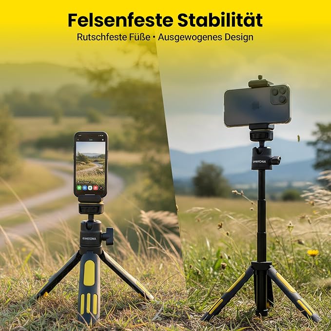 PATONA Tripod for Camera & Smartphone (30cm) | Phone Tripod for iPhone | Tripod for Android, Compact Travel Stand with Clip, Adjustable Stand for Vlogging & Video Recording, Plastic & Aluminum - Image 4