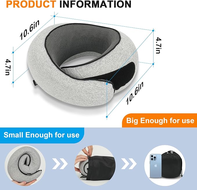 VENMATE Advanced Neck Travel Pillow | 100% Pure Memory Foam, Designed for The Comfort of Travel & Office, Travel Pillow for Plane, Car, Home, Work, Dark Grey - Image 6