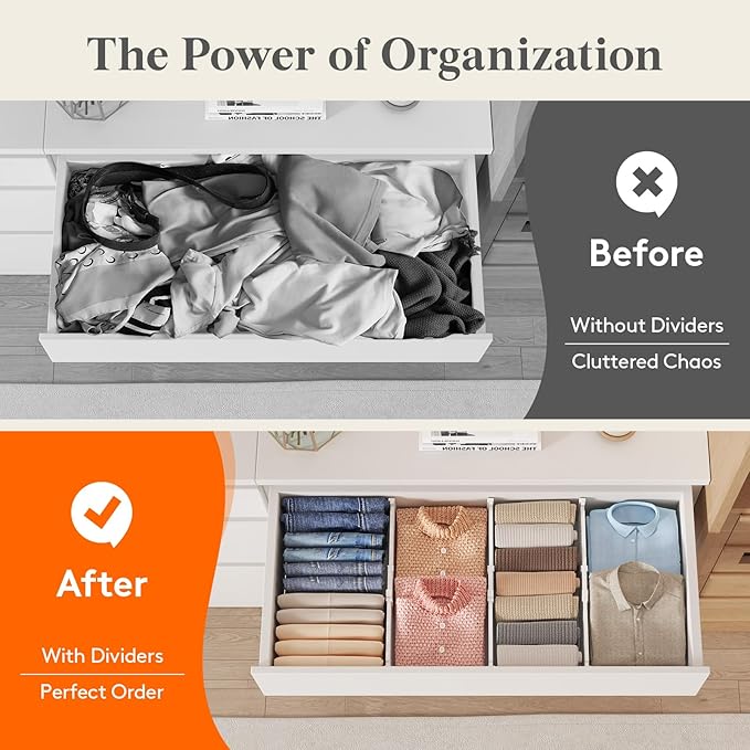 Lifewit 5" Tall Drawer Dividers, Adjustable Deep Drawer Organizer Clothes | 11.5"-18.5" Expandable Plastic Separators for Dresser, Kitchen, Cabinet, Nursery, Office, Socks & Underwear Storage, 8 Pack - Image 10