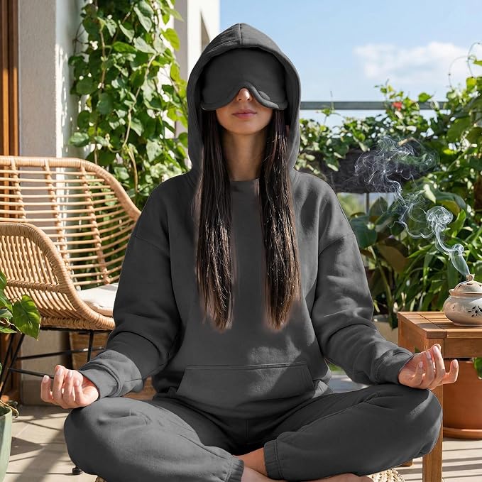 Ainangua Womens Oversized Pullover Essentials Hoodie with Eye Mask Comfor Airplane Mode Travel Office Vacation Sweatshirt - Image 3