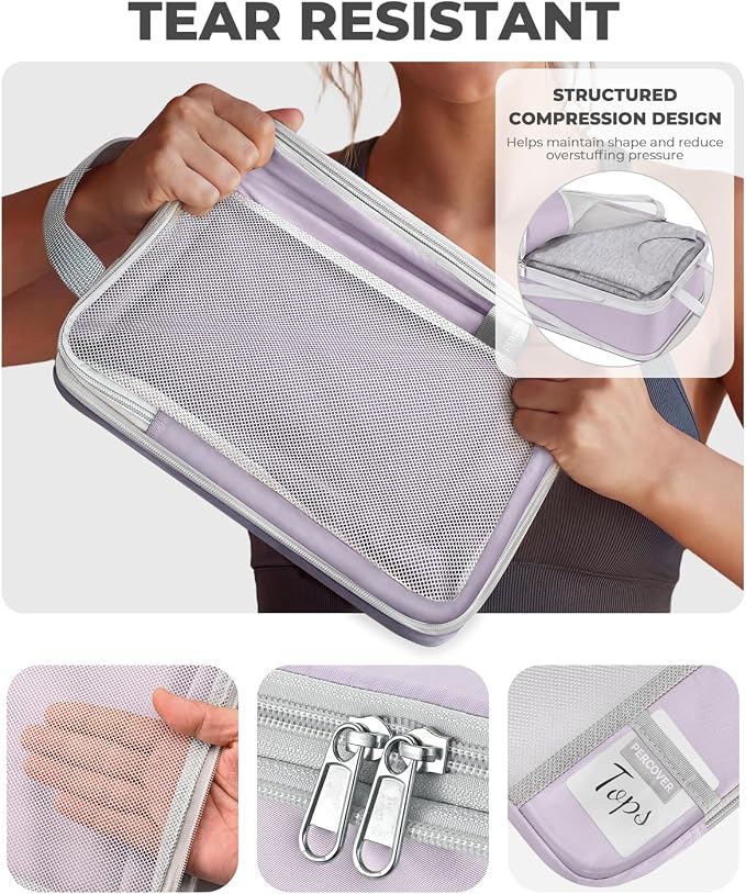 Percover Compression Packing Cubes for Travel, 10-Piece Structured Compression Organizer Set with Toiletry Bag, Laundry Bag & Shoe Bag for Carry-On & Checked Luggage, Purple - Image 4