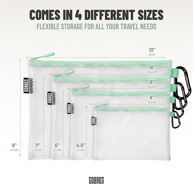 Air Production Multi‑Size Clear Zipper Pouch (4‑Pack) – Cable Organizer & Travel Gear Bag for Electronics, Camera Accessories, Tool Pouch & Small Tech Storage (Mint Green) - Image 4