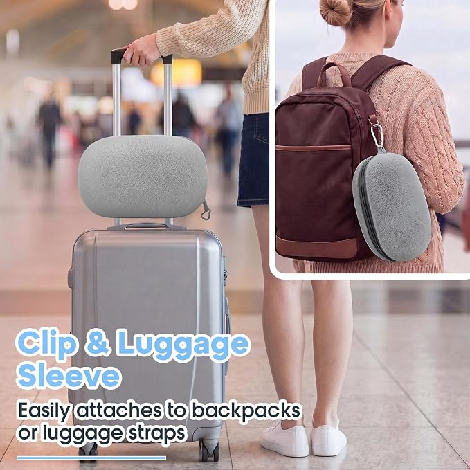 Hooded Wearable Fleece Travel Blanket Airplane with Snap Closure, Foldable Travel Pillow, Compact Carry Carabiner Strap, Soft 60''x50'' Fleece Blanket for Plane Office Gift(Grey) - Image 5