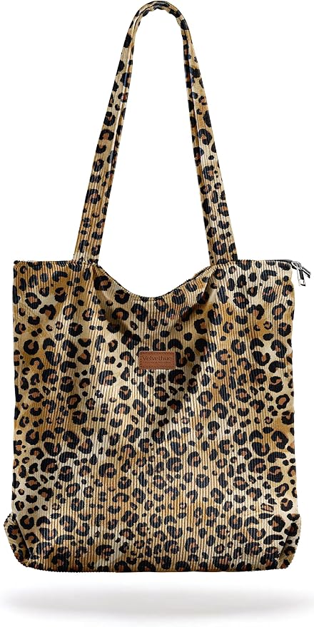 Aesthetic Corduroy Tote Bag with Zipper for Women | Reusable, Fits 14 Inch Laptop, Inner Pocket, double-sided print, Lightweight by VelvetHue