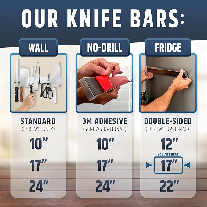 17" Premium Magnetic Knife Holder for Refrigerator (Double-Sided Heavy-Duty Magnets) - Upgraded Strip for Strong Fridge Mount - Clear Up Counter Space - 304 Anti-Rust Stainless Steel (Upgraded Design) - Image 2