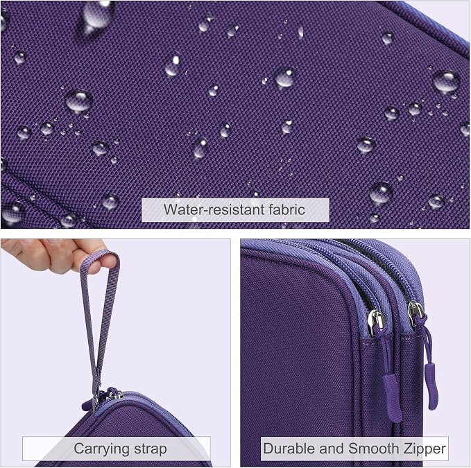 FYY Electronic Organizer, Travel Tech Pouch Bag, Medium, Purple | Wrist Strap, Waterproof, Double Layers Portable Electronics Travel Carrying Case for Cord, Charger, Daily Business Trips Use - Image 4