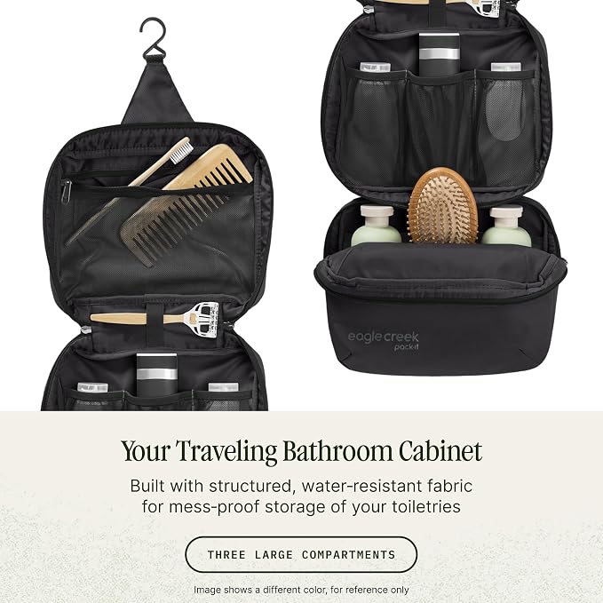 Eagle Creek Pack-It Trifold Toiletry Kit, Storm Grey | Dopp Kit Toiletry Organizer with Padded Interior, Durable Hanging Hook and Large Compartments, Water-Resistant and Washable - Image 3