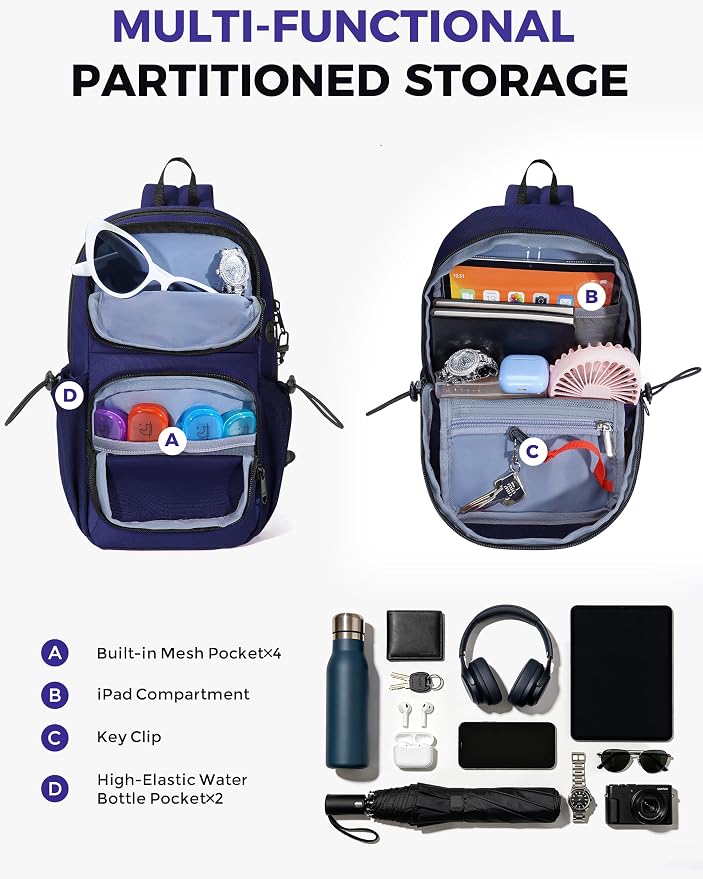 ECOHUB Crossbody Bags for Women Men, Anti-Theft RFID Blocking Sling Backpack Water Resistant Chest Shoulder Daypack, Blue - Image 5