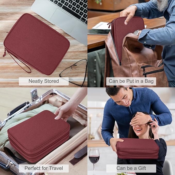 FYY Electronic Organizer, Travel Tech Pouch Bag, Extra Large, Wine Red | Wrist Strap, Waterproof, Double Layers Electronics Travel Case for iPad, Cord, Laptop Charger, Daily and Business Trips Use - Image 7
