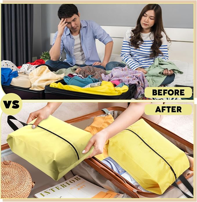 6 Pcs Travel Shoe Bags with Zipper Nylon Portable Waterproof Suitcase Shoe Organizer Packing for Golf(L,Yellow) - Image 6