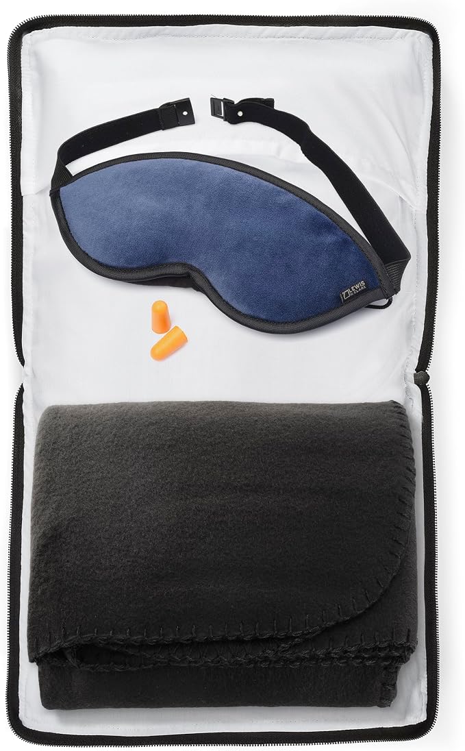 Lewis N. Clark Ultimate Comfort Set + Portable Travel Kit for Airplane, Includes Inflatable Pillow + Zippered Carrying Case, Cozy Fleece Blanket, Eye Mask for Sleeping & Foam Ear Plugs, Black - Image 6