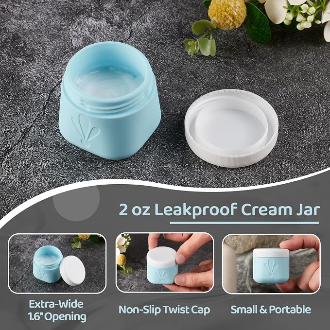 INSFIT travel bottles for toiletries 8 Pack, Leak proof Travel Size Toiletries Containers with toiletry bag, Squeezable Silicone Bottles & Cream Jars, Travel Essentials BPA-Free kit for Shampoo - Image 4
