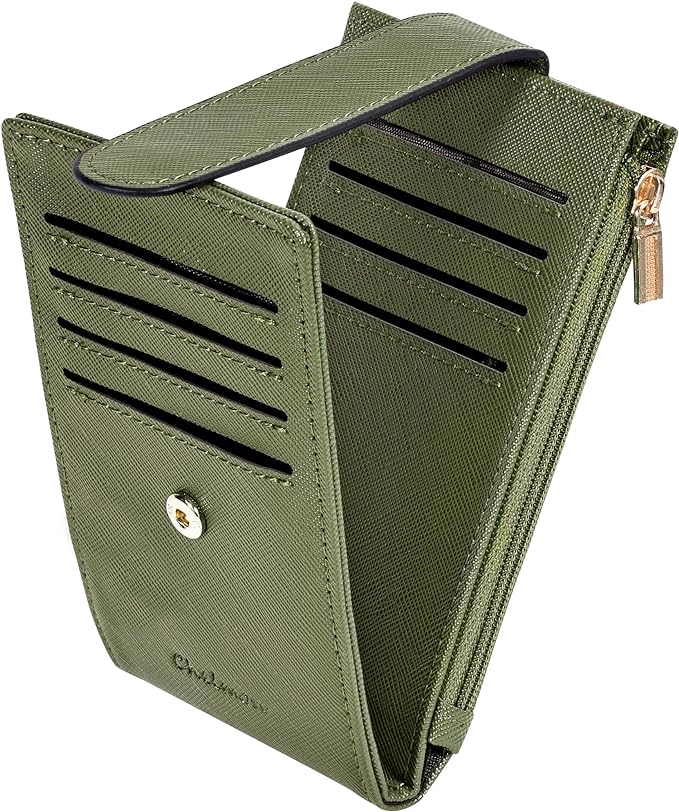 Chelmon Women's RFID Slim Card Holder Wallet | Thin Bifold Multi Card Case with Zipper Coin Pocket Purse for Women(Green Army) by Chelmon