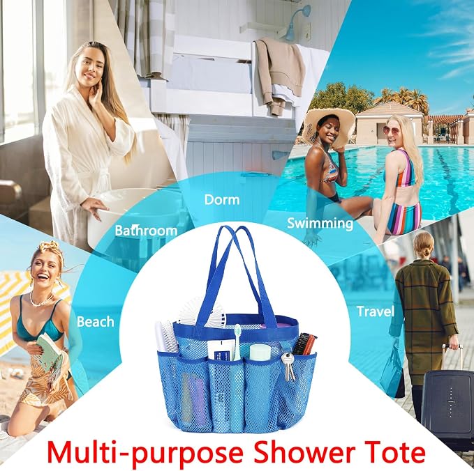 Fammart Mesh Shower Caddy Portable for College Dorm Room Essentials, Odorless Polyester Large Shower Tote Bag with Dual Handles, 8-Pocket Quick-Dry Toiletry Organizer for Travel, Beach, Camping, Gym - Image 9