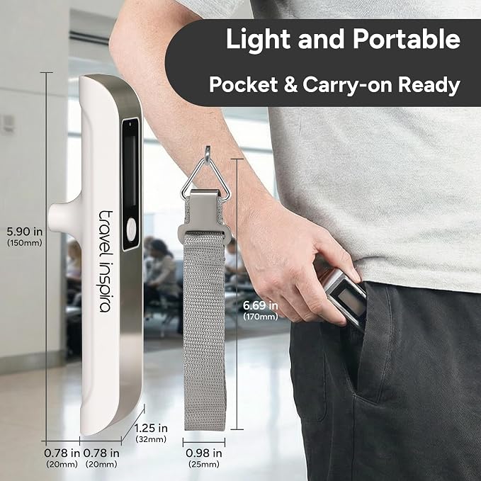 travel inspira Luggage Scale, Portable Digital Hanging Baggage Scale for Travel, Suitcase Weight Scale with Rubber Paint, 110 Pounds, Battery Included - Image 7