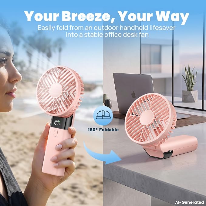HAWANA Handheld Fan Rechargeable, Portable Mini Fan with 3000mAh Battery, Up to 10H Runtime, 180° Foldable Personal Fan, USB Travel Fan for Pocket, Office, Bedroom, Camping - Image 2