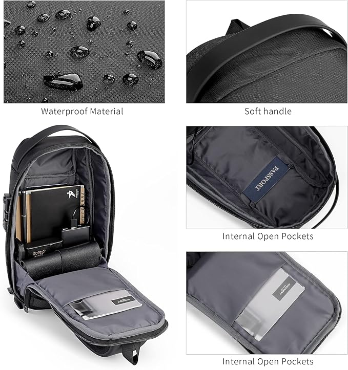 VGOAL Anti Theft Crossbody Bag for Men Sling Backpack Chest Shoulder Bag | Waterproof,Combination Lock,USB Charge Port,Portable,Minimalist,13*6.7*3.5Inch,Fit 9.7" IPad,Business,Travel,Cycling,Hiking - Image 4