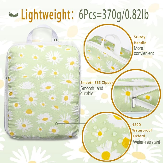 6 Pcs Compression Packing Cubes for Travel, Waterproof Luggage Organizer Washable Storage Bags Set - Packaging Cubes for Backpack Travel and Carry-Ons - Image 4