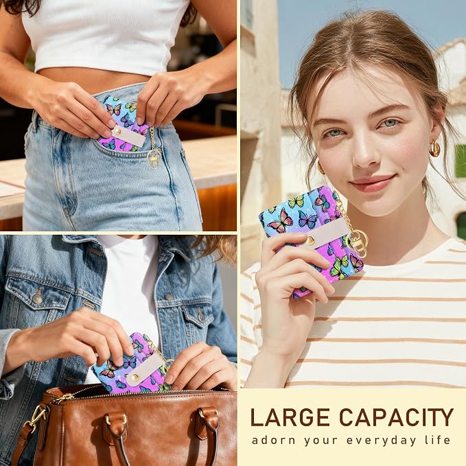 Jogjam Butterfly Rfid Women Wallet, Small Slim Thin Credit Card Holder | PU Leather Bifold Cash Zipper Coin Pocket ID Window, for Female Ladies Teen Girls Girly Gifts - Image 2