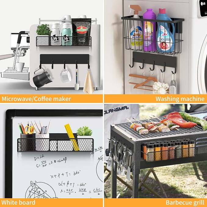Magnetic Spice Rack for Refrigerator, 7 Pack Metal Magnetic Shelf, Moveable Magnetic Storage Fridge Organizer, Spice Organizer, Hook Rack, Paper Towel Holder, Utensils Holder, Cutting Board Holder - Image 7
