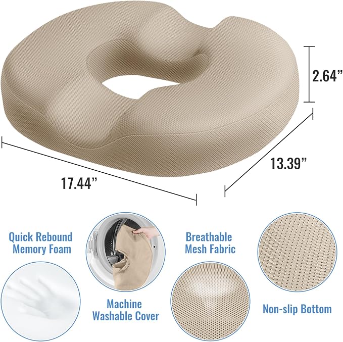 CloudBliss Donut Pillow Stadium Seat Cushion for Tailbone Pain Relief and Hemorrhoids, Memory Foam Seat Chair Cushion, Portable Seat Cushions for Bleachers, Car, Home & Office - Image 2