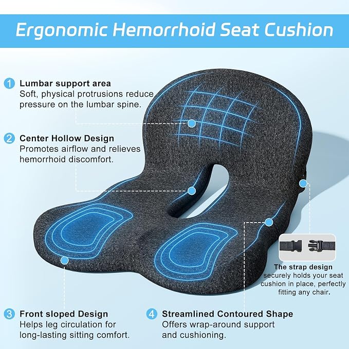 Truck Driver Seat Cushion, Memory Foam L-Shaped Ergonomic Cushion for Office Chairs, Comfort & Support for Long Sitting - Image 4
