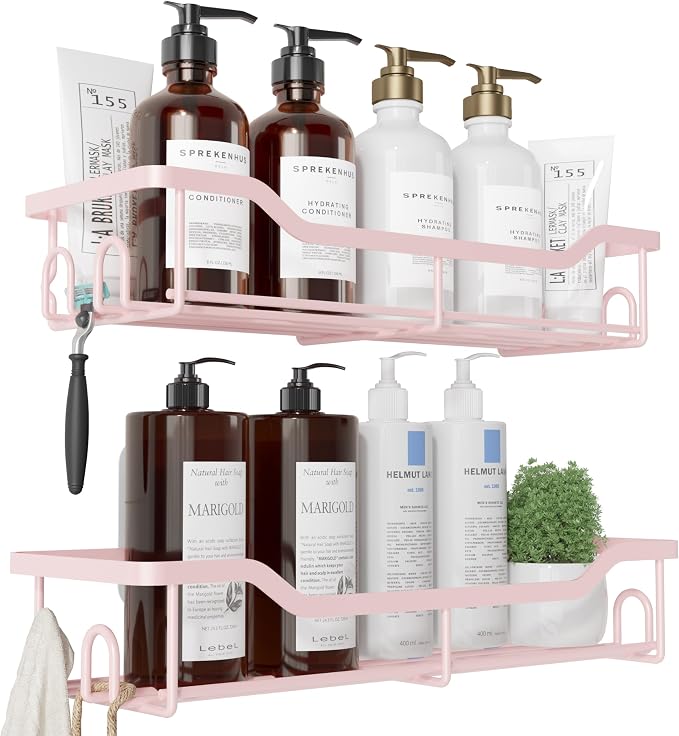 Kitsure Shower Caddy, Adhesive Shower Organizer, Large, Pink | Stainless Steel Shelf for Inside Shower, No Drill Bathroom Organizers and Storage, Home Decor Accessories - Image 3
