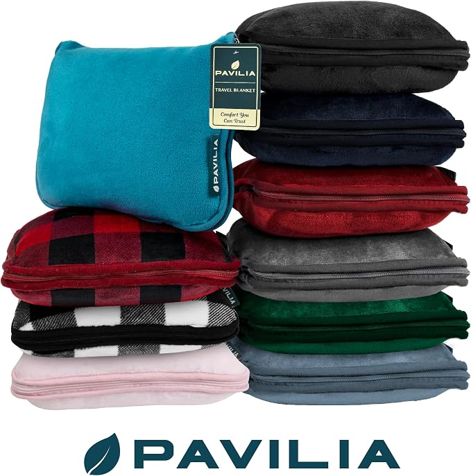 PAVILIA Travel Blanket Pillow, Soft Airplane Blanket 2-in-1 Combo Set, Plane Blanket Compact Packable, Flight Essentials Car Pillow, Travelers Gifts Accessories, Luggage Backpack Strap, 60x43 Black - Image 8