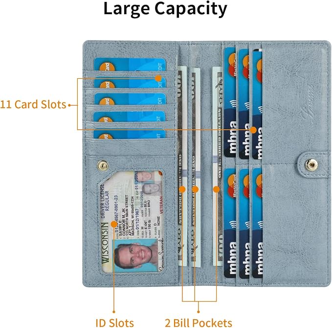 Ultra Slim Thin Leather Women Wallet RFID Blocking Credit Card Holder Bifold Long Ladies Billfold - Image 5