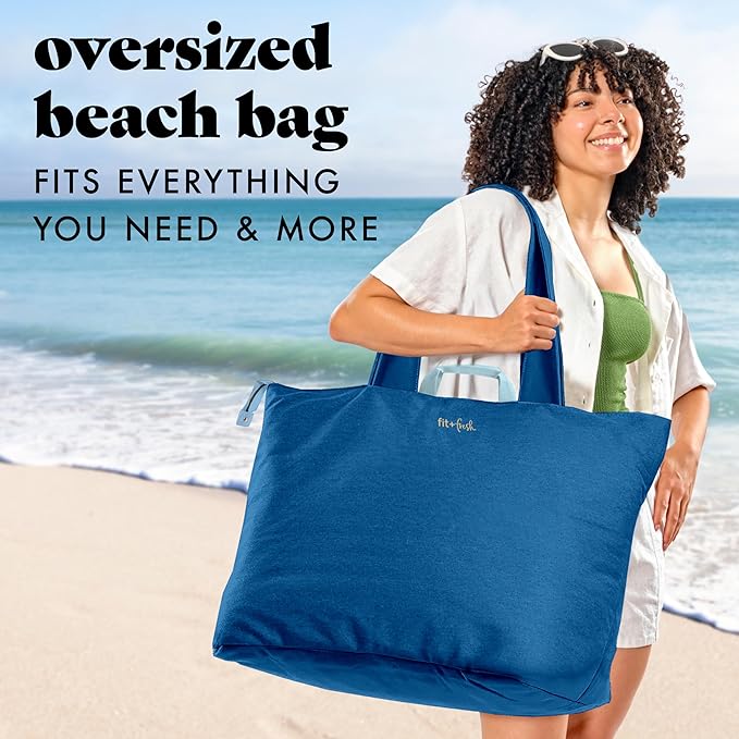 Fit & Fresh All The Things XL Beach Bag for Women, Oversized Travel Tote | Zip Closure, 3 Interior Pockets, 1 Large Zip Pocket, Dual Carry Handles, Canvas Weekender - Pool, College, Laundry, Groceries - Image 2