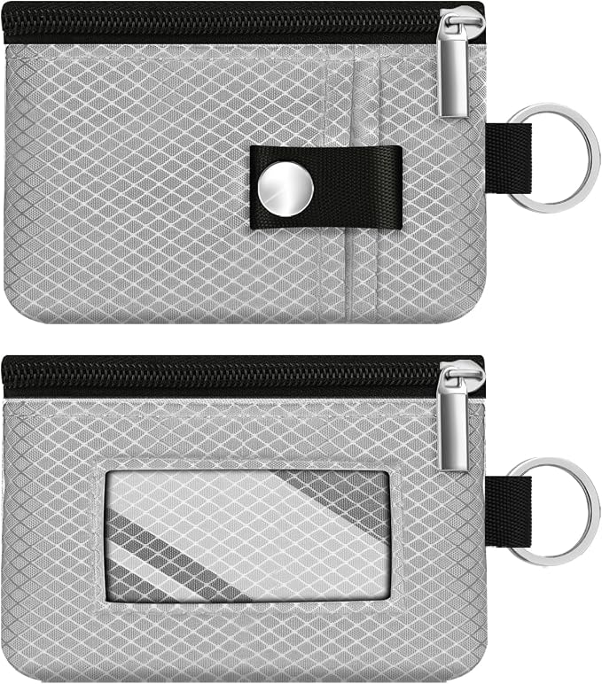 Minimalist RFID Blocking Small Wallet with ID Window,WaterResistant Zip Id Case Wallet with Lanyard Keychain for Cards,Cash,Travel,Women,Men (Light gray) by CCUMI