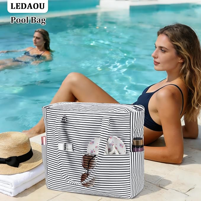 LEDAOU Beach Bag Waterproof Sandproof Women Beach Tote Pool Bag with Zipper for Swim Gym Grocery Travel with Wet Pocket | Sandproof - Image 4