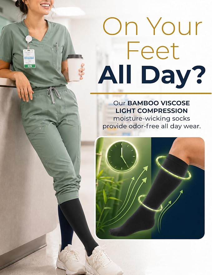 Pembrook® Bamboo Viscose Light Compression Socks - 3 Pairs | 8-15 mmhg Compression Socks | Knee High Comfort Support Socks - Image 3