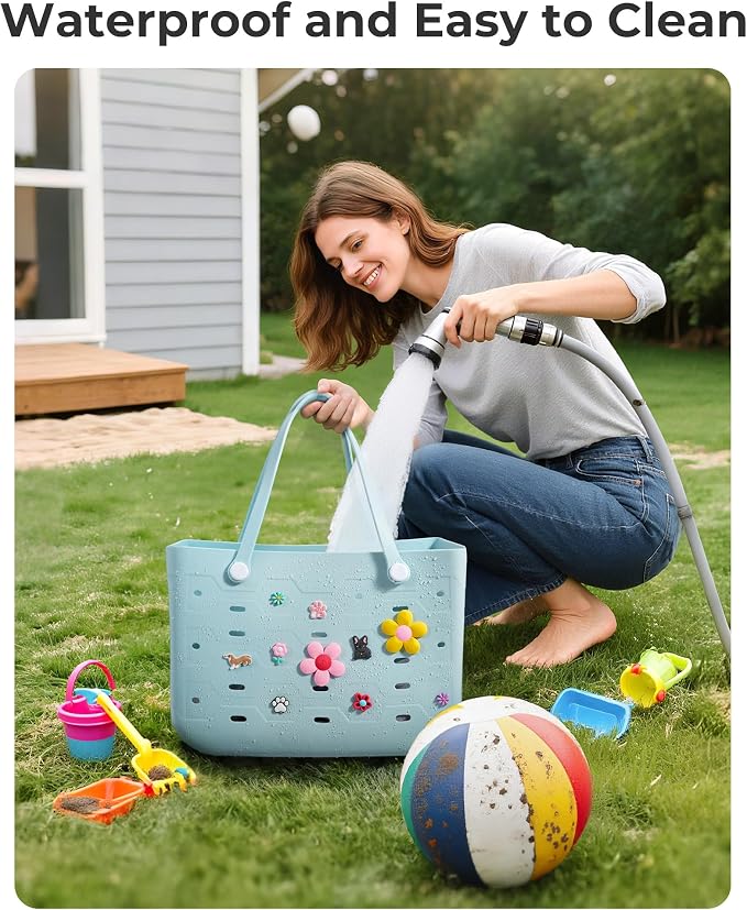 BAGSMART Beach Bag for Women, Water-resistant Rubber Tote Bag, Sandproof Vacation Essentials for Summer Swim Cruise Pool - Image 3