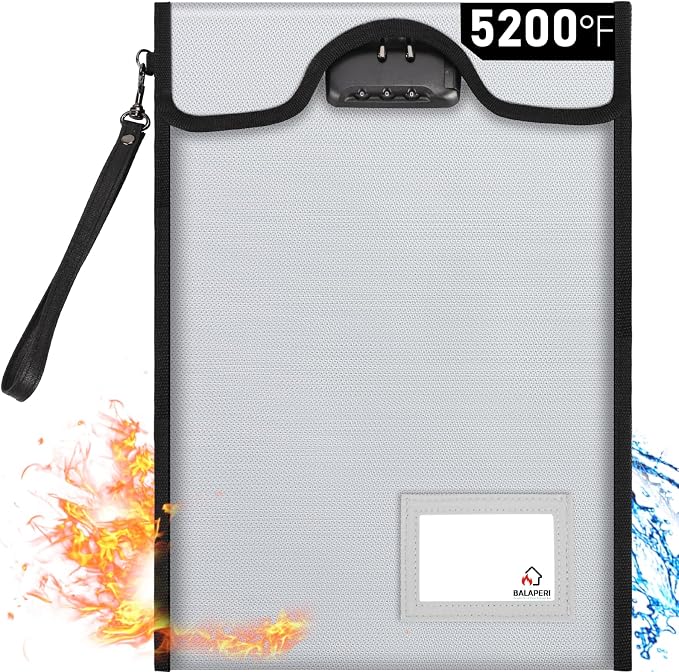 Fireproof Document Bag with Lock (5200℉), 15”x 11”Fireproof Money Bag, Waterproof Zipper Pouch for A4 A5 Legal Letter Size Document, Tablet, Valuables, Jewelry, Cash and Passport by BALAPERI