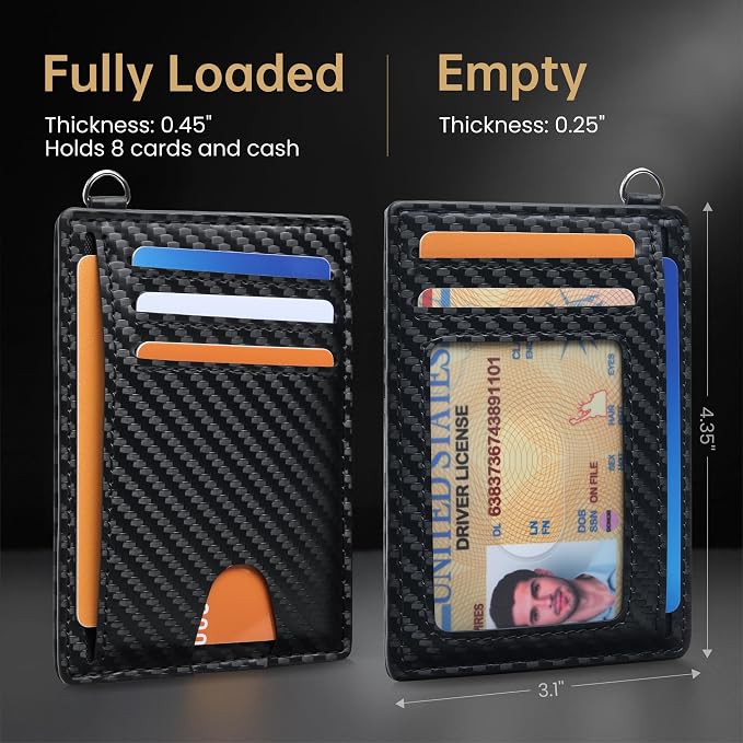 Mayski Slim Wallet, Credit Card Holder for Women, Minimalist Front Pocket RFID Blocking Card Cases, Small Wallet Women Men(Carbon Fiber Black) - Image 8