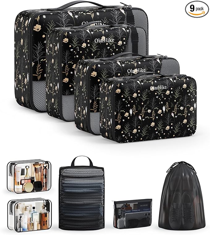 OlarHike 9 Set Packing Cubes for Travel,Gifts for Women Mom,Anti-Tearing Suitcase Organizer,with Over 1000 pcs Mesh Holes,Vacation Essentials & Accessories for Cruise Ship by OlarHike