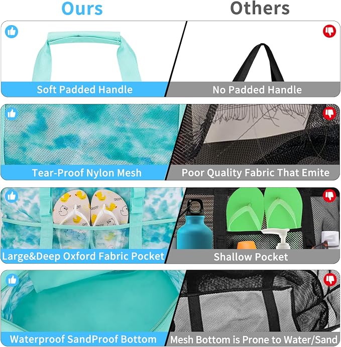 KABAQOO Mesh Beach Bag, Extra Large Beach Bags with 9 Pockets & Zipper Waterproof Lightweight Beach Tote for Beach/Pool Trip - Image 4