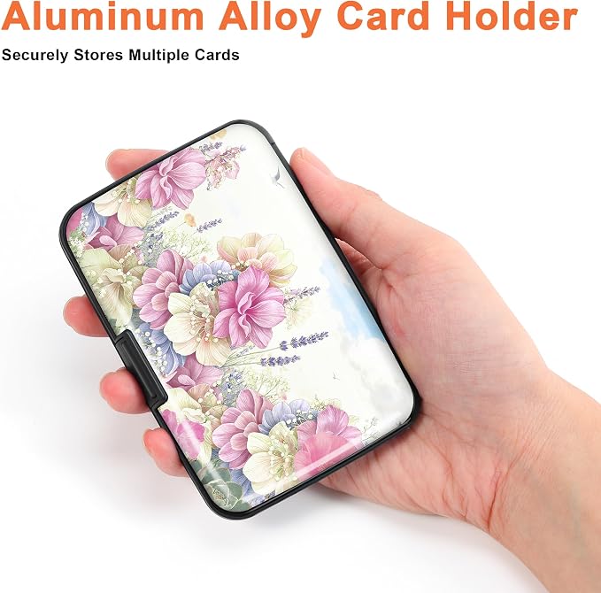 2 Pack Credit Card Holder for Women RFID Blocking Wallet, Pink Flower | Card Wallets for Women Small Mini Business Metal Accordion Aluminum Alloy Hard Case for Men - Image 3