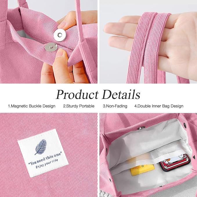 LHMTQVK Corduroy Tote Bags for Women, Large Capacity Tote Purse Reusable Grocery Shoulder Bag with Inner Pockets - Image 4