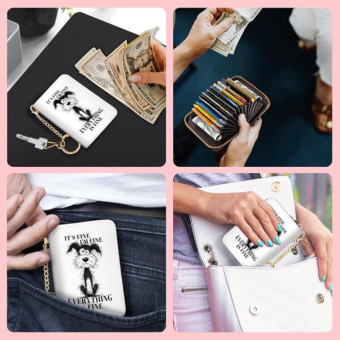 Blusabaca RFID Credit Card Holder Small Women Travel Wallet, Funny Dog | Removable Keychain, Case with Zipper, Vegan PU Leather, Cash Coin Pocket, Business Accordion Purse, Ladies Female Gift - Image 3