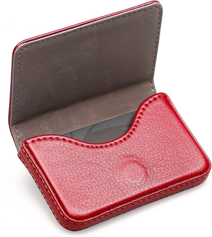 RFID Blocking Wallet - Minimalist Leather Business Credit Card Holder with Magnetic - Red - Image 2