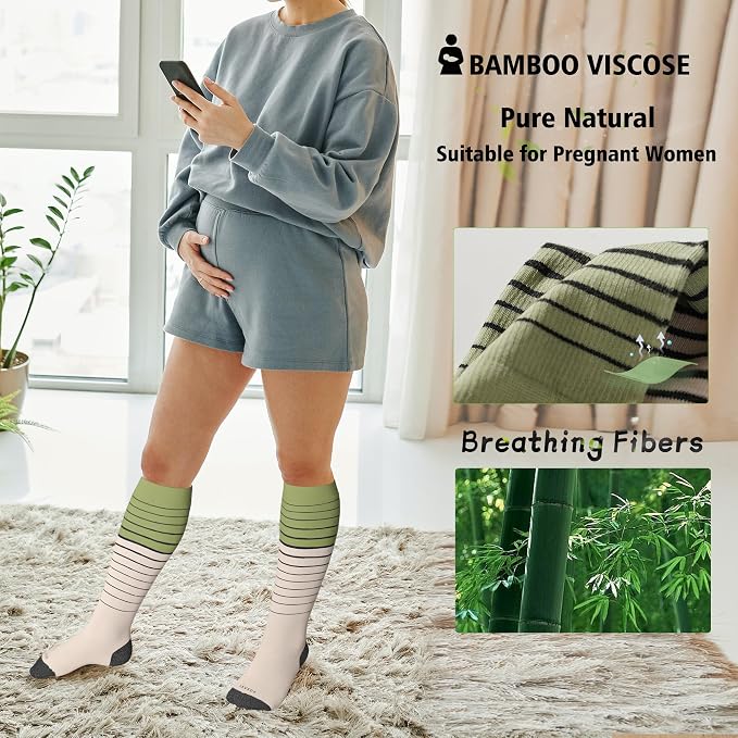 LEVSOX Viscose Made from Bamboo Compression Socks for Pregnant Women 20-30 mmHg Knee High Cute Mens Supports Socks for Travel - Image 4